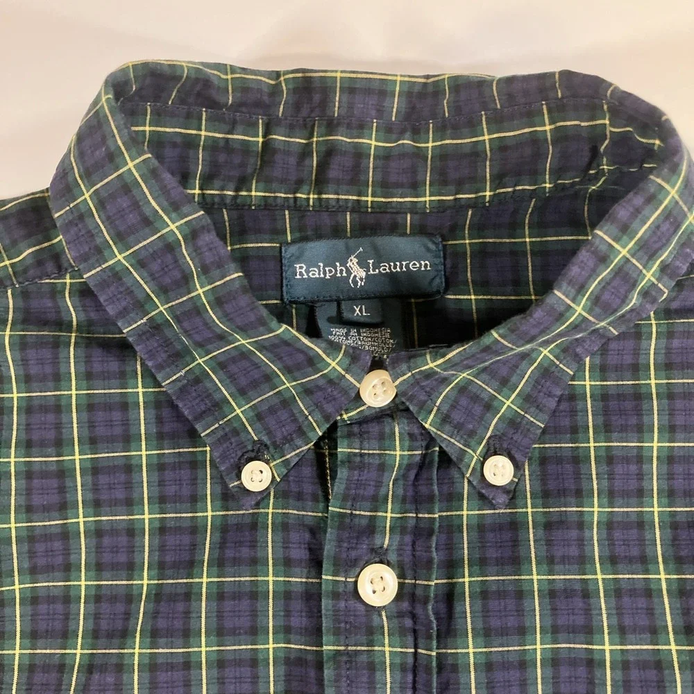 Ralph Lauren Shirt Mens XL Tartan Blackwatch Plaid L/S Button Down Slim Fit Pony